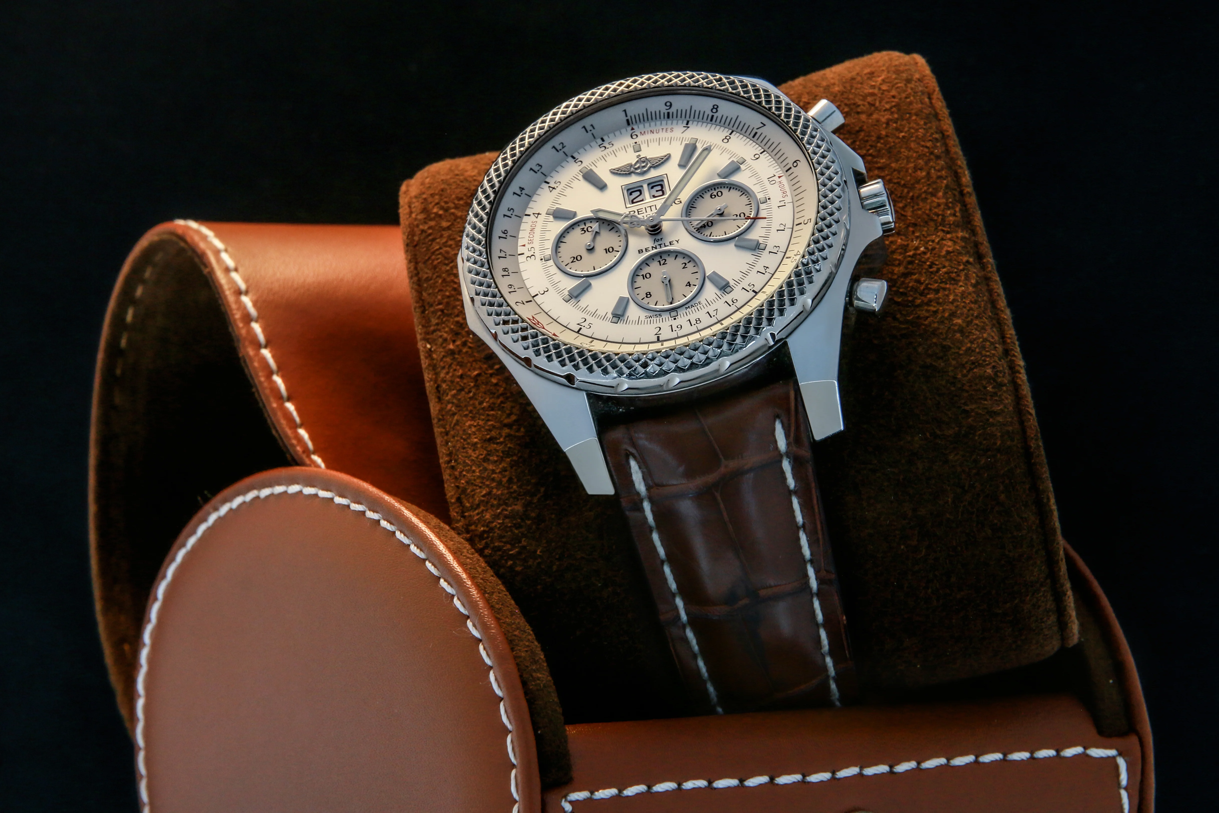 Breitling Bentley 6.75 Steel on Brown Leather Strap White Dial A44362 - Image 3