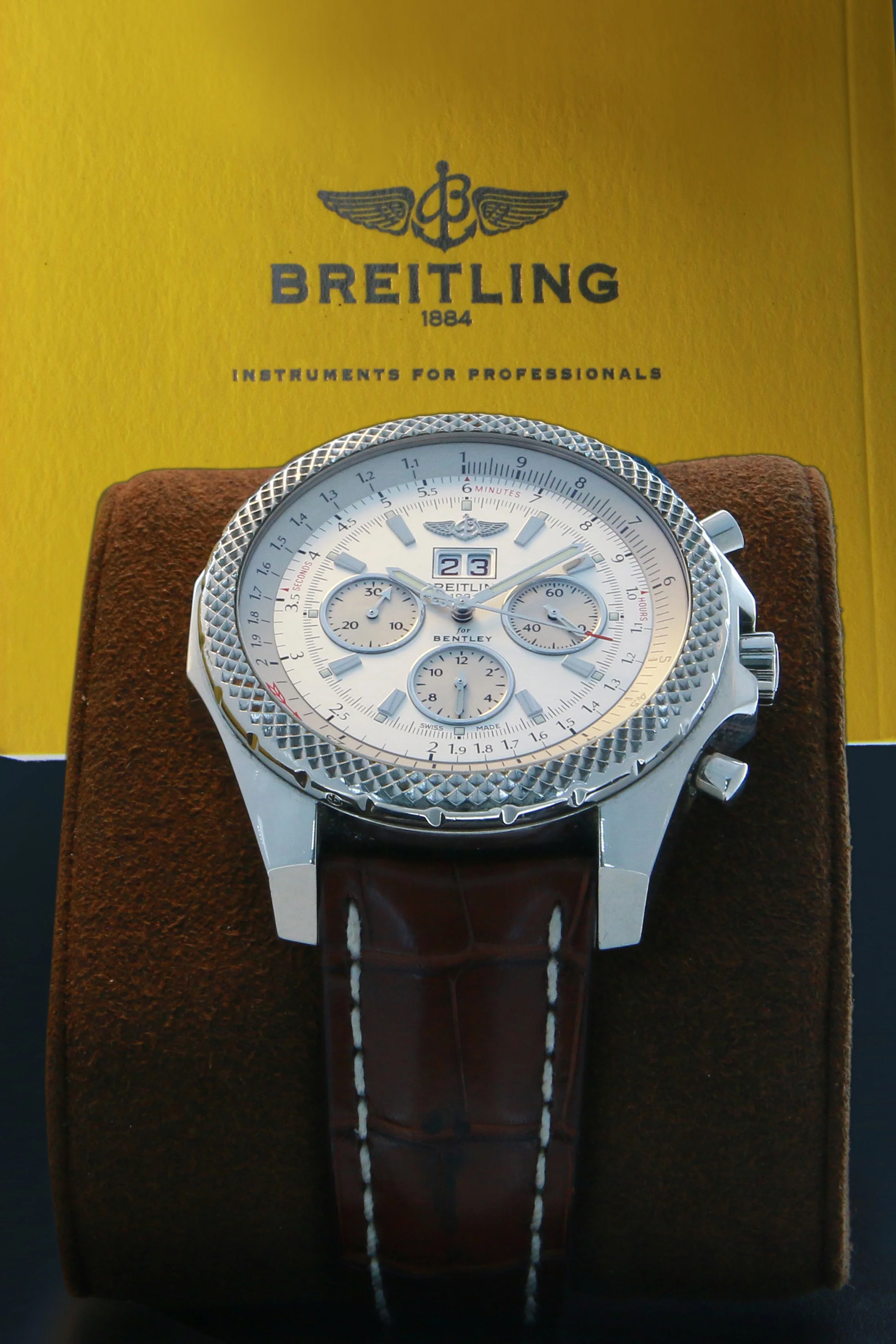 Breitling Bentley 6.75 Steel on Brown Leather Strap White Dial A44362 - Image 4
