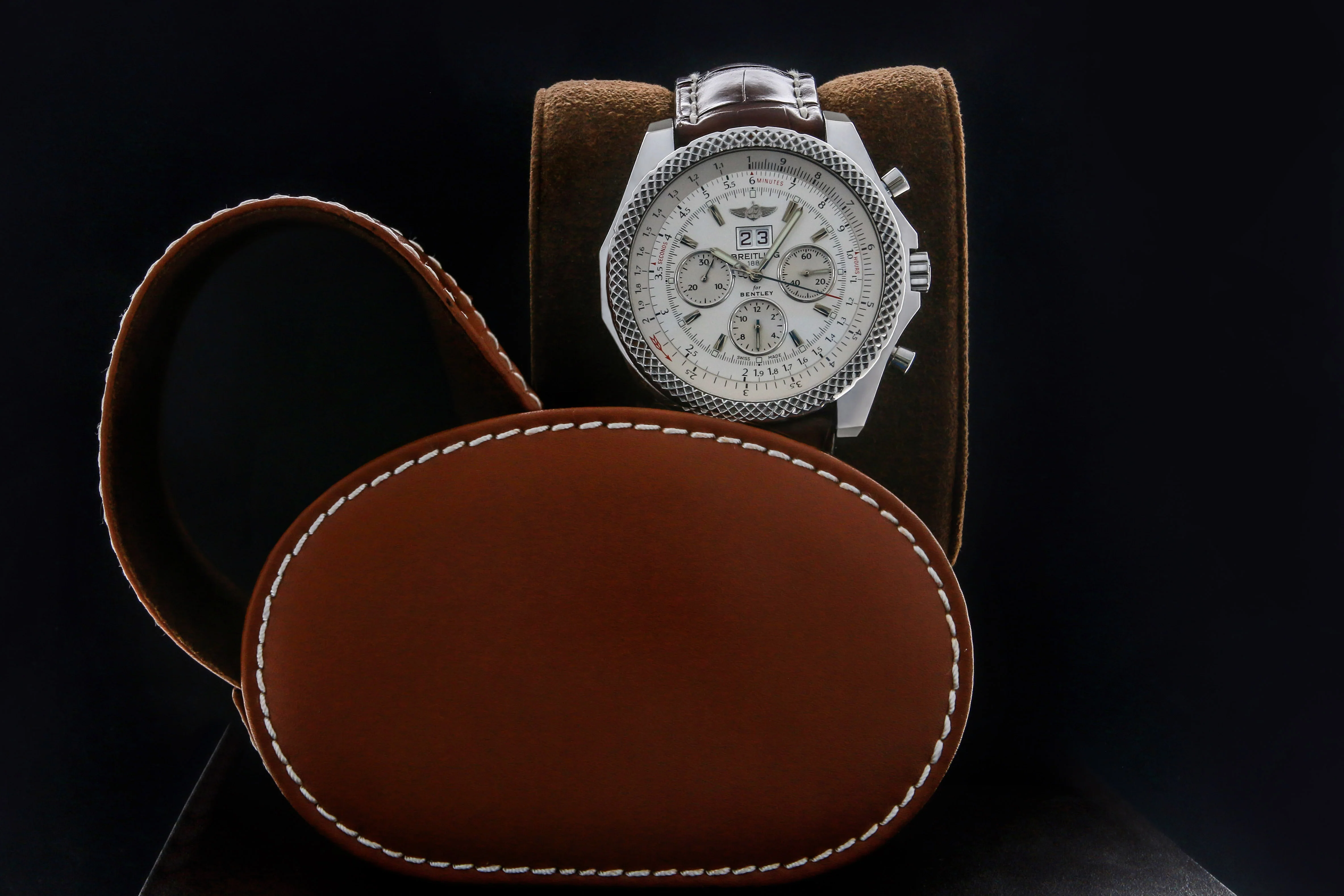 Breitling Bentley 6.75 Steel on Brown Leather Strap White Dial A44362 - Image 5